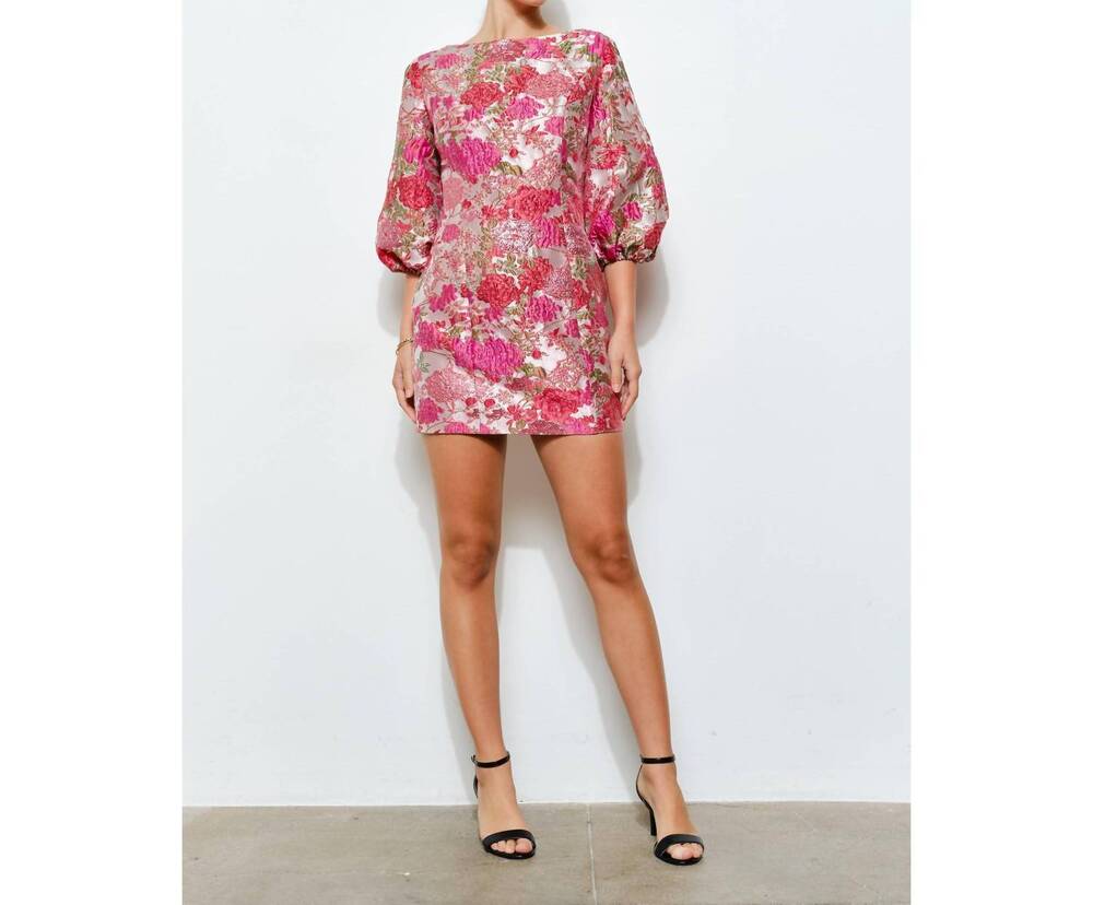 NEW JODIFL luxe floral jacquard mini dress in pink metallic